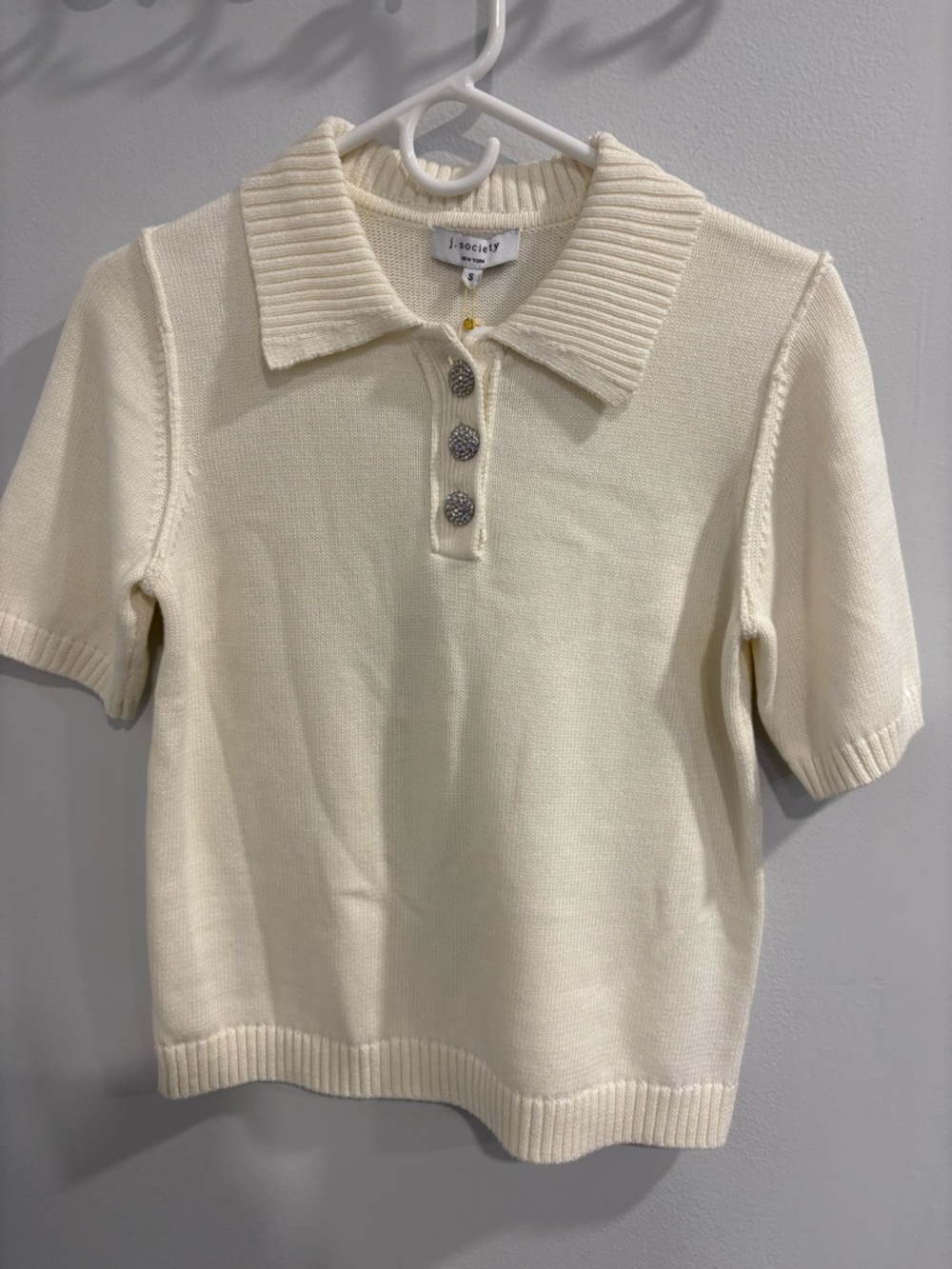 J. Society Cream Ribbed Collar Polo Sweater Top for Kids